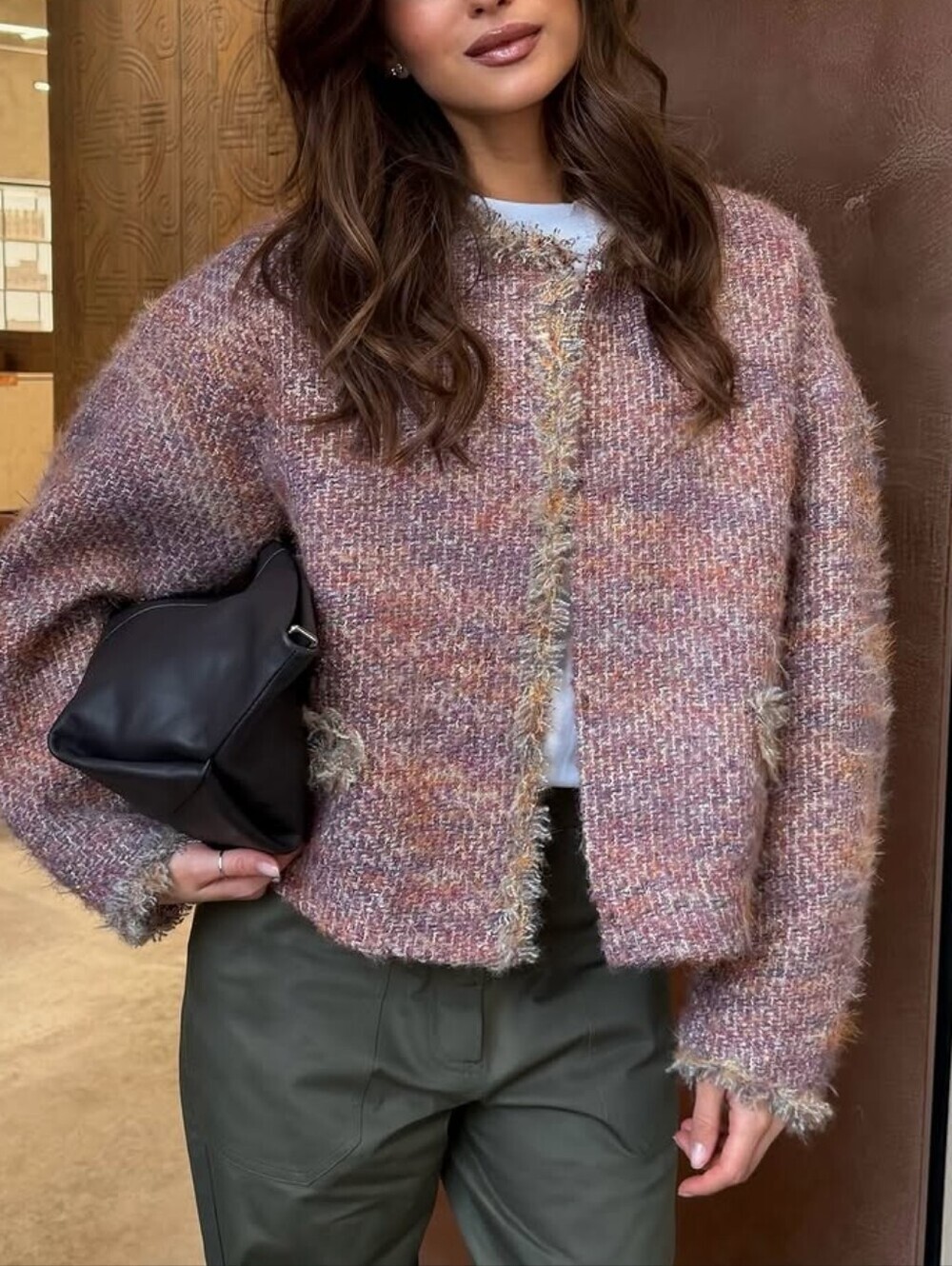Soft Blended Pink-Mauve Knit Jacket - Women's Cozy Cardigan - Picture 10 of 11